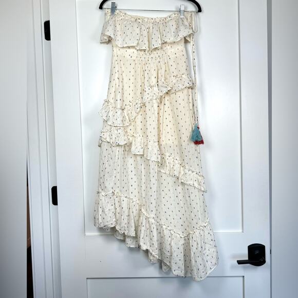 Red Carter Asmae Strapless Cotton Ruffled Cream Midi Dress Size Small - Picture 7 of 15